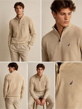 Nautica Quarter Zip Sweater | Men’s Small |Cotton Preppy Quiet Luxury Golf